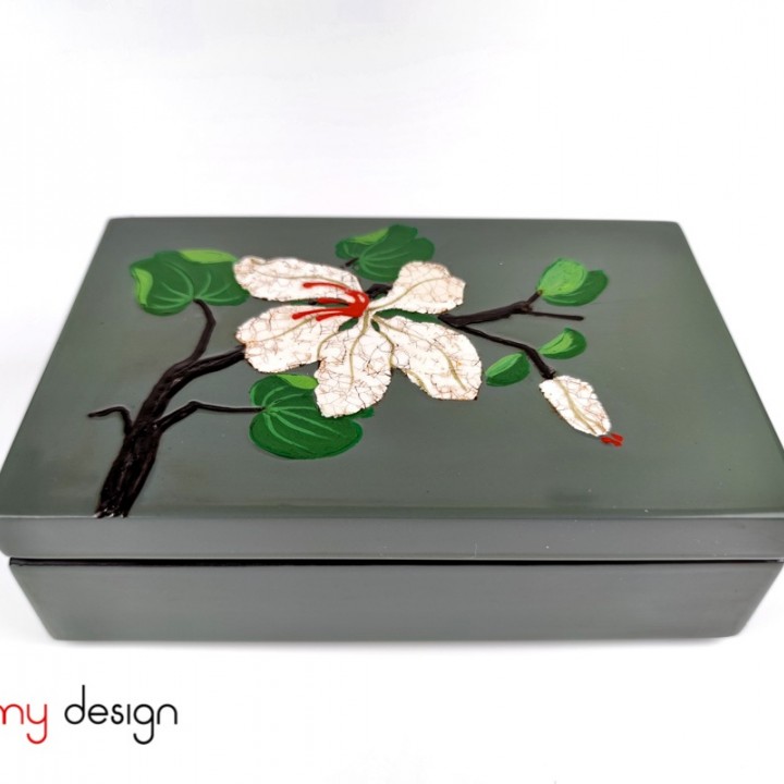 Rectangle lacquer box hand-painted with Ban flower 11x17x H5 cm